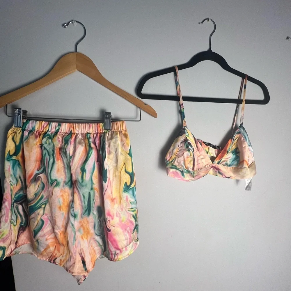 Nasty Gal Multicolor Marble Bralette and Shorts - Picture 1 of 6